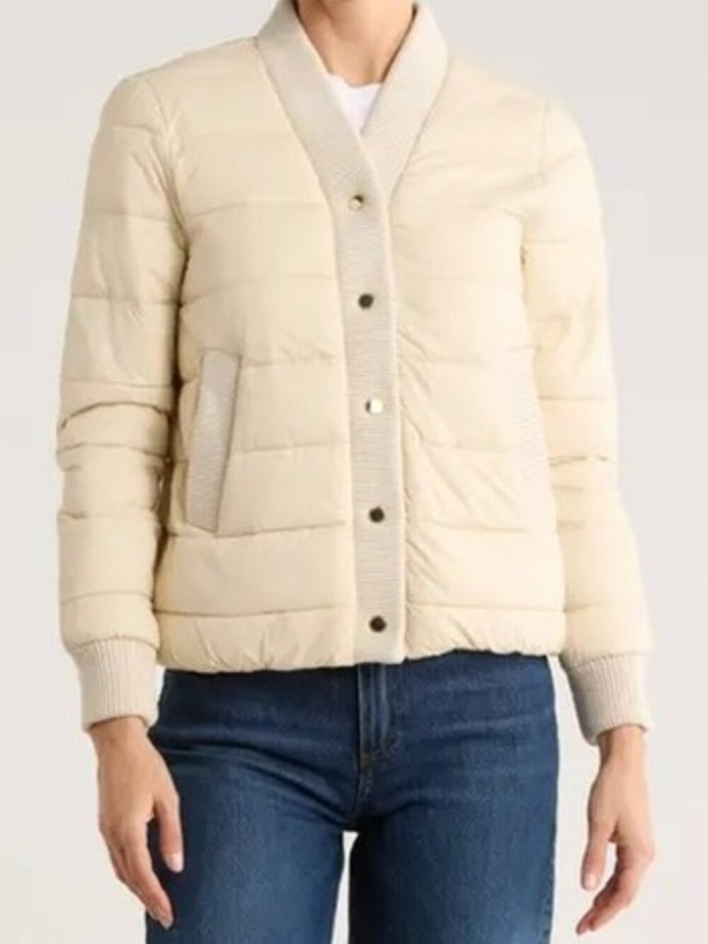 Rebecca Minkoff Water Resistant Ribbed Trim Puffer Chalk Jacket Size L